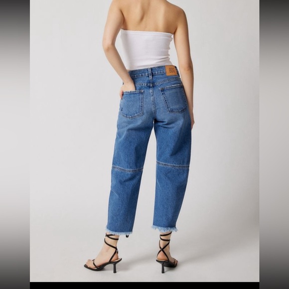 BDG Urban Outfitters Cropped Taper Barrel Jeans High Rise Raw Hem 100% Cotton - Picture 10 of 10